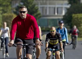 Vitali Klitschko rides a bicycle