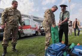 The handover ceremony ambulances