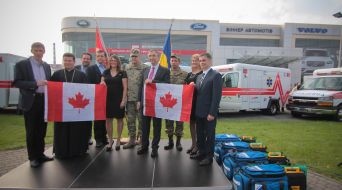 Participants of the ceremony of transfer of ambulances