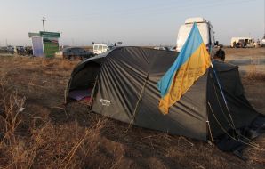 Participants of blockade at the "Chaplynka" checkpoint