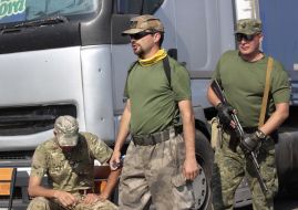 Participants of blockade at the "Chaplynka" checkpoint