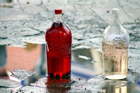 Bottles of potions are in a puddle