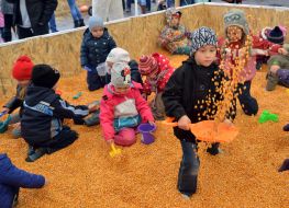 Дети в кукурузном бассейне