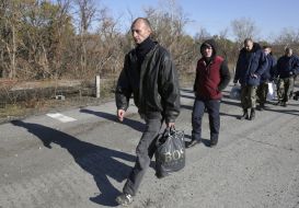 Ukrainian soldiers during an exchange of prisoners