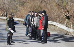 Ukrainian soldiers during an exchange of prisoners