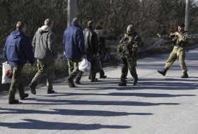 Ukrainian soldiers during an exchange of prisoners