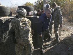Ukrainian soldiers during an exchange of prisoners