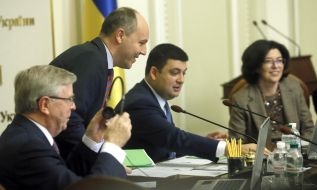 Пэт Кокс, Андрей Парубий, Владимир Гройсман и Оксана Сыроед