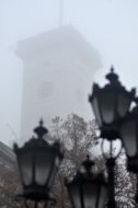Lviv city hall in fog