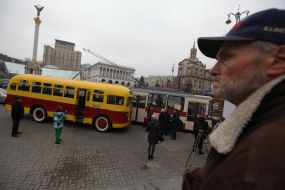 Trolleybus on the square in front of the main post office