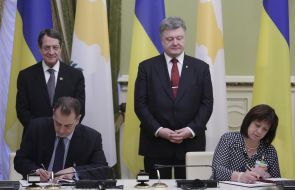 Natalia Yaresko, Yiorgos Lakkotrypis, Petro Poroshenko and Nicos Anastasiades