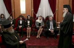 Petr and Marina Poroshenko and Patriarch Theophilos III of Jerusalem