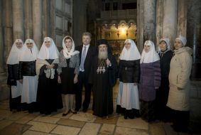 Petr and Marina Poroshenko and Patriarch Theophilos III of Jerusalem
