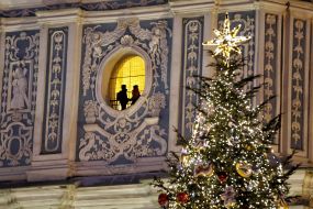 Christmas tree near the bell tower of St. Sophia Cathedral