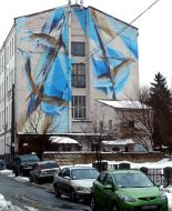 Мурал с изображением журавлей