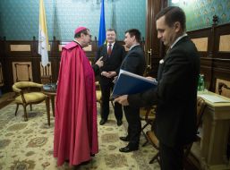 Petro Poroshenko, Claudio Gugerotti and Pavel Klimkin