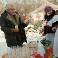 Red Cross staff handed out tea