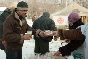 Red Cross staff handed out tea