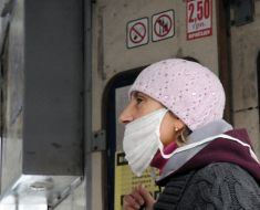 Tram driver in the mask