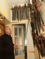 Leonid Petrashin shows collection of ancient weapons
