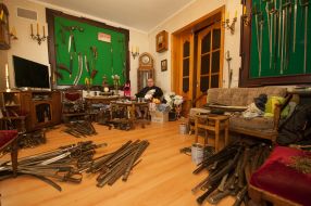 Leonid Petrashin shows collection of ancient weapons