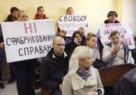 Activists with posters