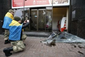 Broken glass in the department of "Alfa-Bank"