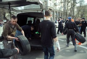 The clash between the policemen and protesters