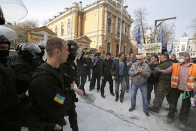 The clash between the policemen and protesters