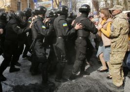 The clash between the policemen and protesters