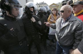 The clash between the policemen and protesters