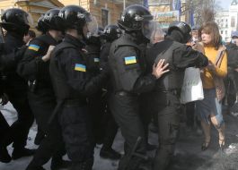The clash between the policemen and protesters