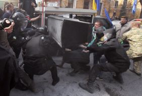 The clash between the policemen and protesters