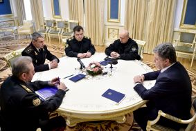 Oleksandr Turchynov, Stepan Poltorak, Petro Poroshenko, Igor Voronchenko  and Victor Muzhenko