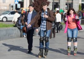 Young people ride on rollers