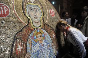 The ceremony of consecration of the restored mural of the Virgin Nikopea