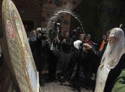 The ceremony of consecration of the restored mural of the Virgin Nikopea