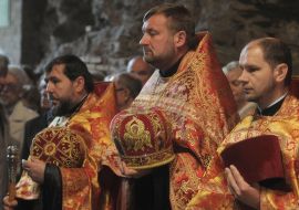 The ceremony of consecration of the restored mural of the Virgin Nikopea