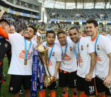 Players of FC "Shakhter" (Donetsk) with cup
