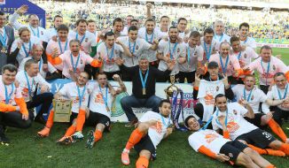 Players of FC "Shakhter" (Donetsk) with cup