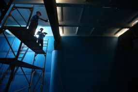 Containers of clean water on the water pumping station "Obolon-2"