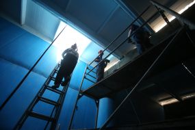 Containers of clean water on the water pumping station "Obolon-2"