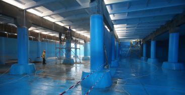 Containers of clean water on the water pumping station "Obolon-2"