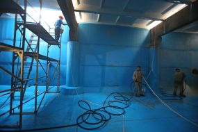 Containers of clean water on the water pumping station "Obolon-2"