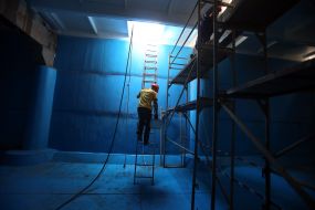 Containers of clean water on the water pumping station "Obolon-2"