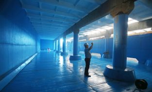 Containers of clean water on the water pumping station "Obolon-2"