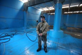 Containers of clean water on the water pumping station "Obolon-2"