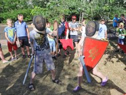 Children play on the playground in the park