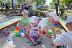 Children play on the playground in the park
