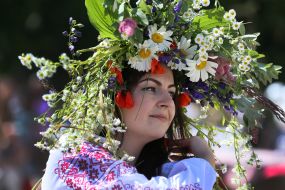Girl in a wreath of wildflowers